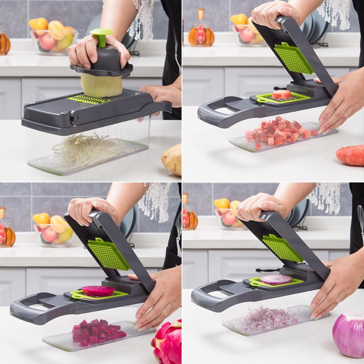 Multifunctional Vegetable Chopper & Slicer – Stainless Steel Blades, Interchangeable Mandoline for Easy Slicing, Dicing, and Chopping